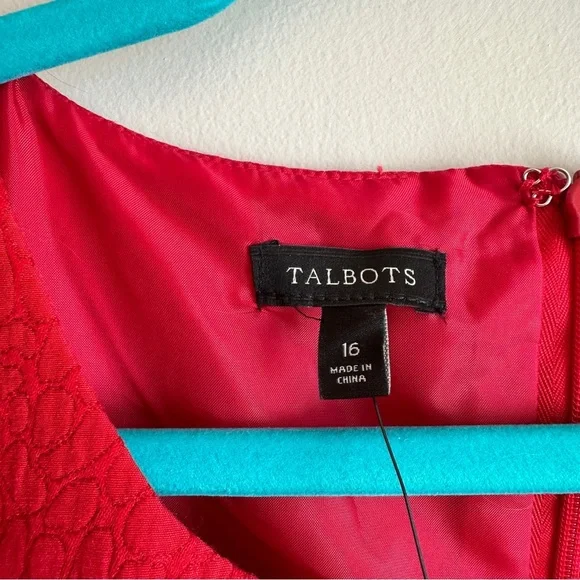 NWT Talbots Red Textured Fitted Cocktail Midi Dress 16 - Picture 3 of 11